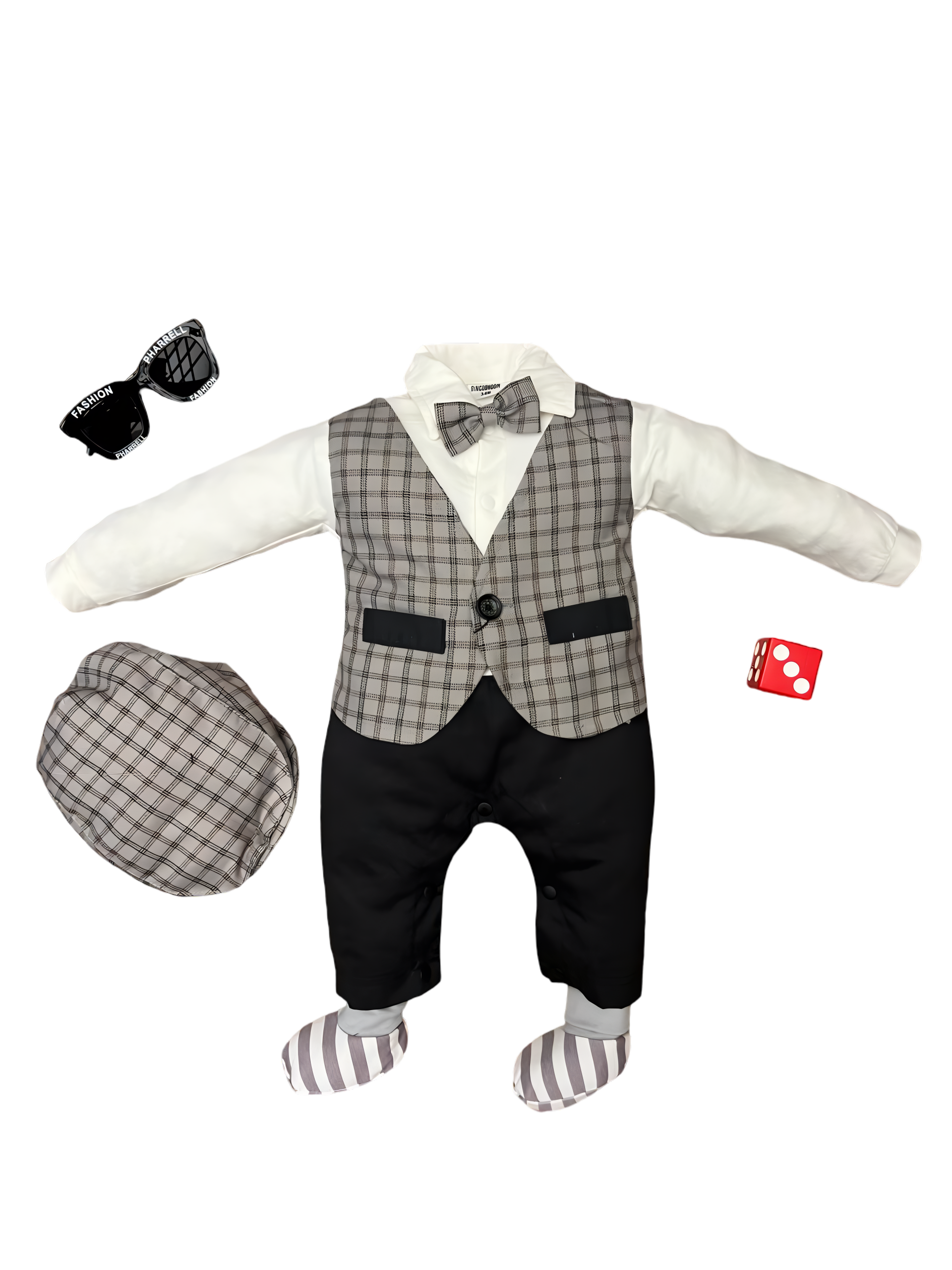 Baby Boy Grey Check Waistcoat Suit
