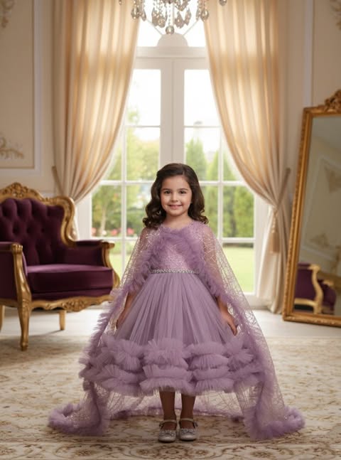 Enchanted Forest Princess Dress with Floor-Length Tulle Cape
