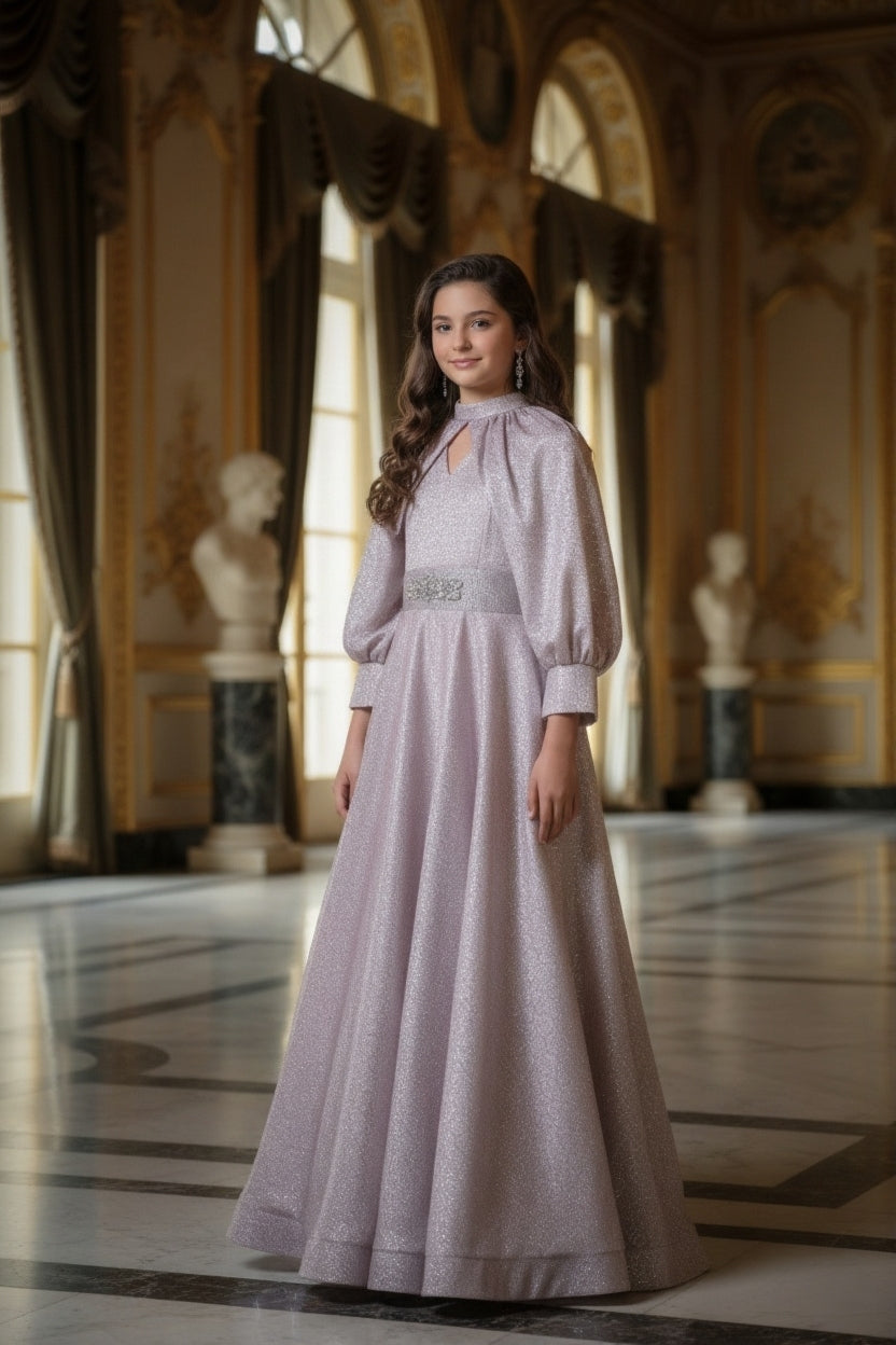 Luxury Girls Gown, Lavender Frock, Sleeve Maxi, Kids Party Wear