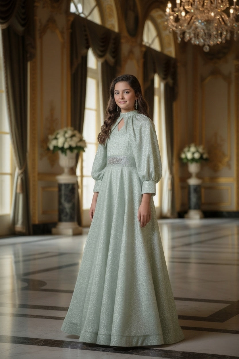 Luxury Girls Gown, Lavender Frock, Sleeve Maxi, Kids Party Wear