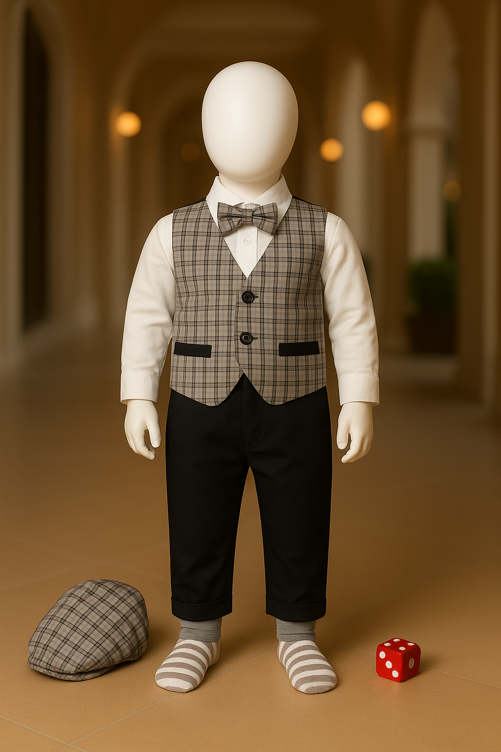 Baby Boy Grey Check Waistcoat Suit