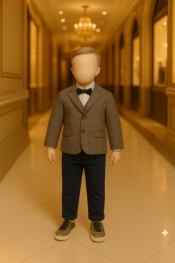 Boys Checkered Pant Coat Set with Navy Pants | Elegant Formal Wear