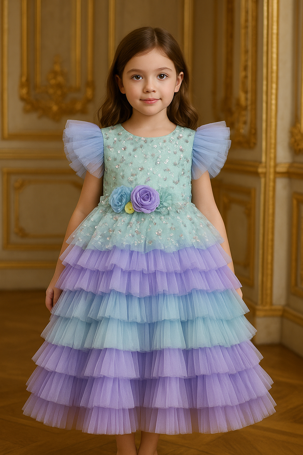 Mint, Blue & Lavender Tiered Ruffle Dress (1-7 Years)