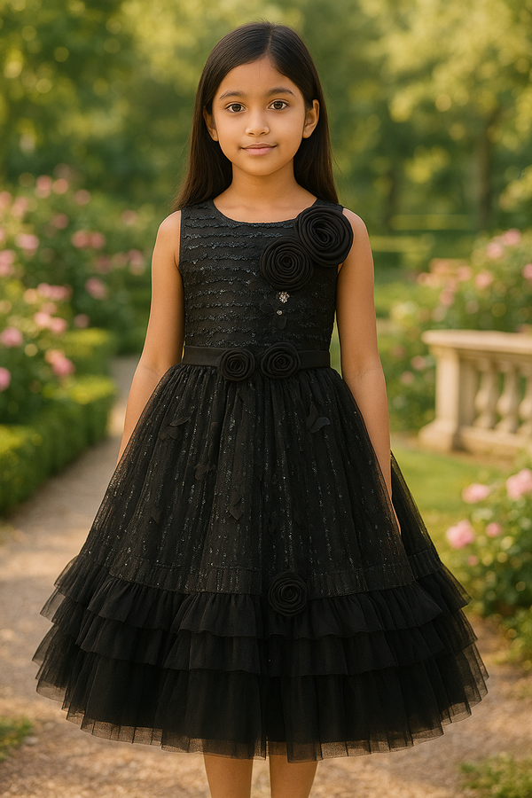 Black Tulle & Rose Flower Girl | Special Occasion Dress