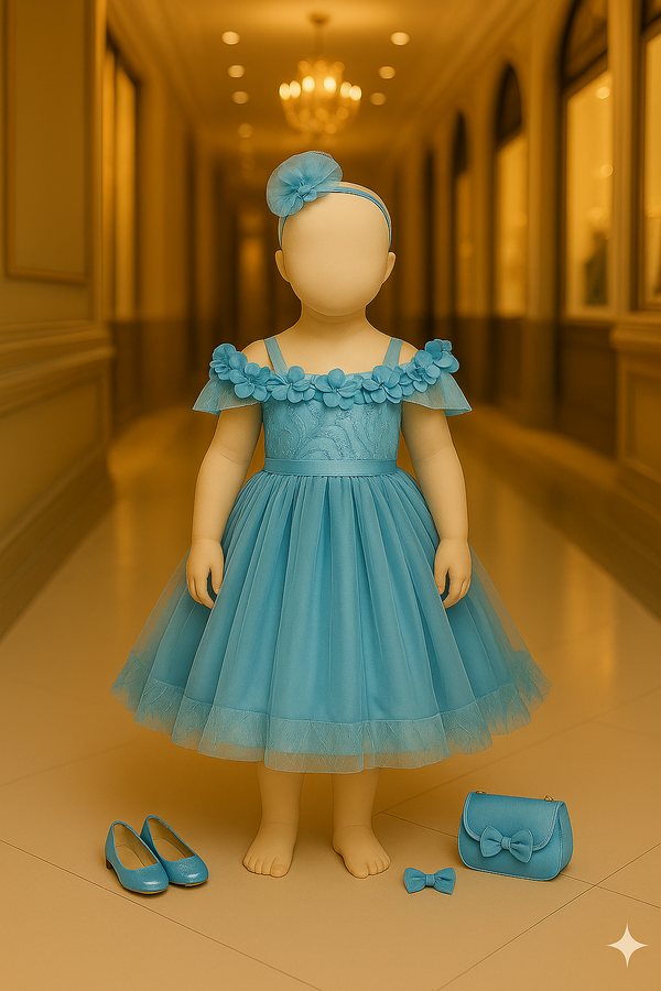 Buy 1 Get 1 Free – Elegant Floral Party Frock + Turkish Cat Ruffle Frock Green