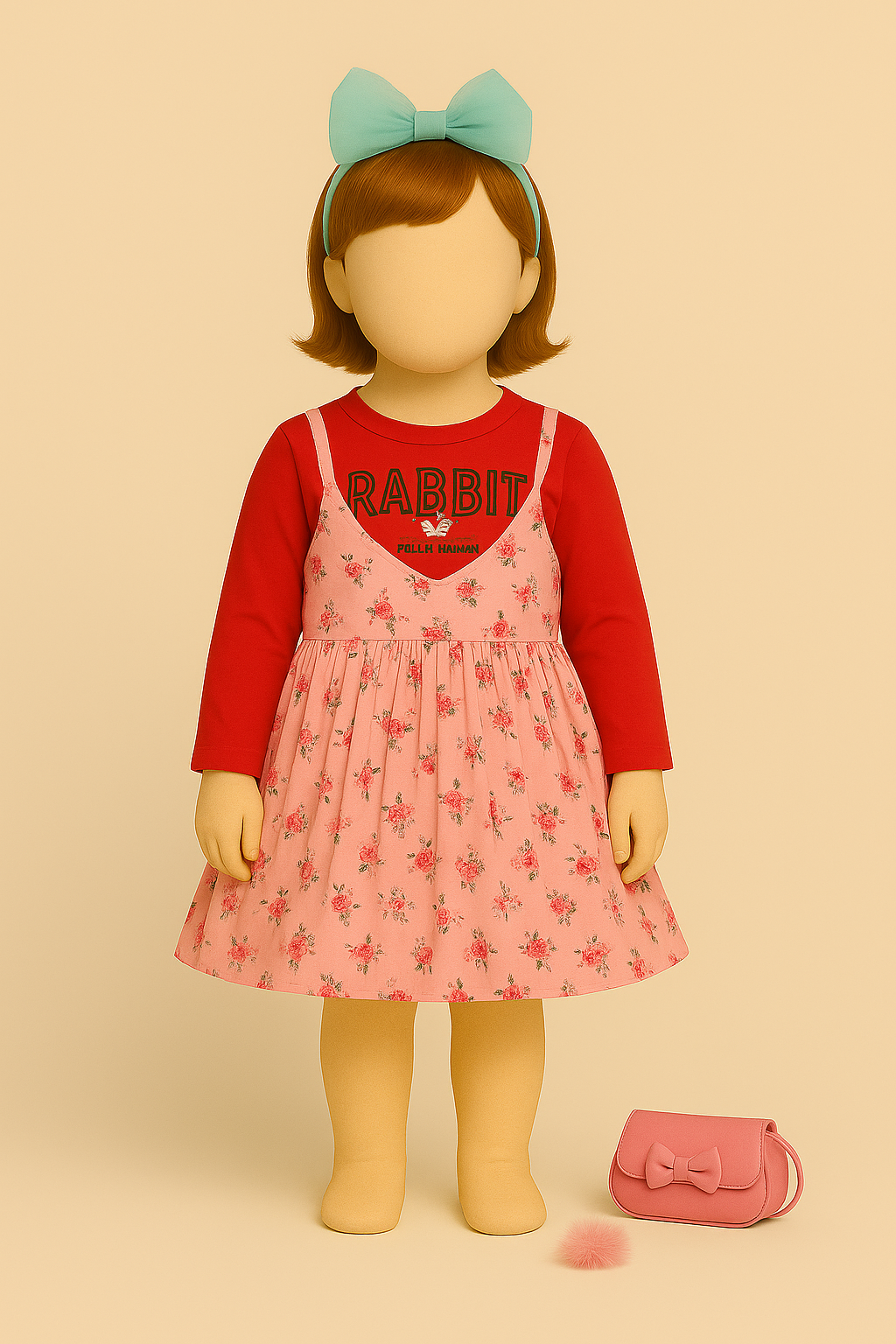 Floral Pink Pinafore Baby Top with Red Inner Shirt