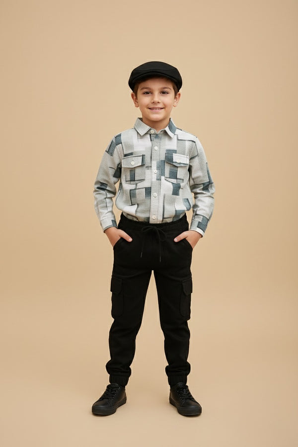 Boys Cargo Pant Shirt Set with Cap | Sizes 1 to 6 Years