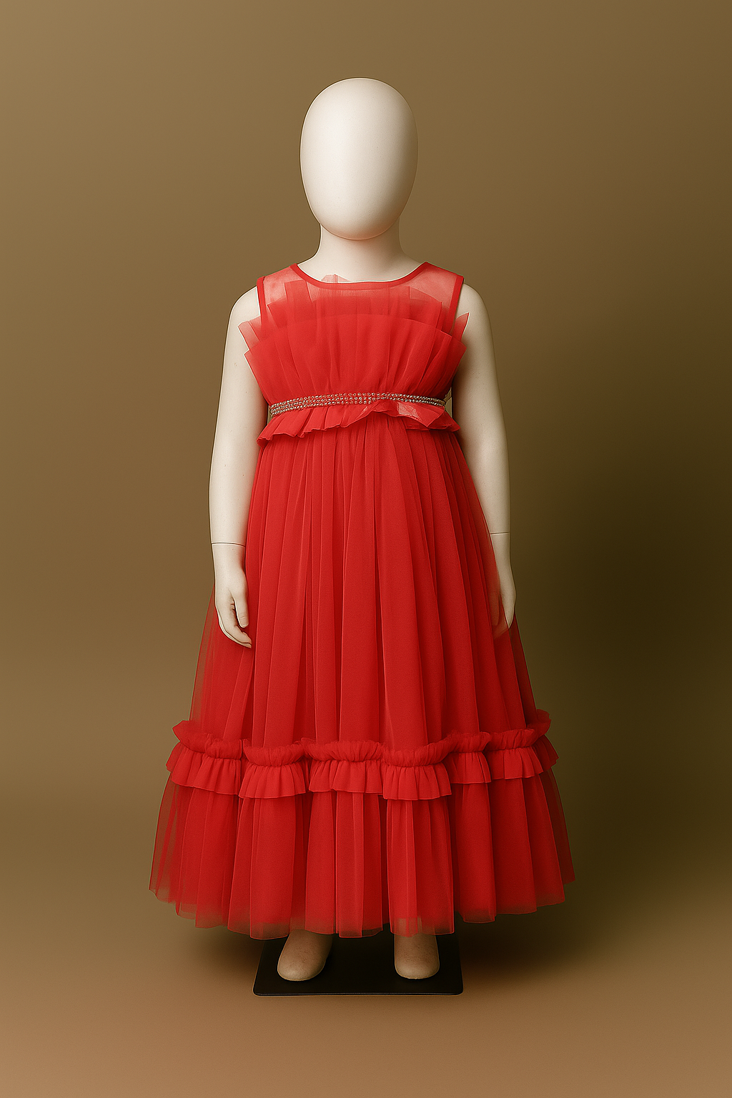 Elegant Red & Gold Party Maxi Dress