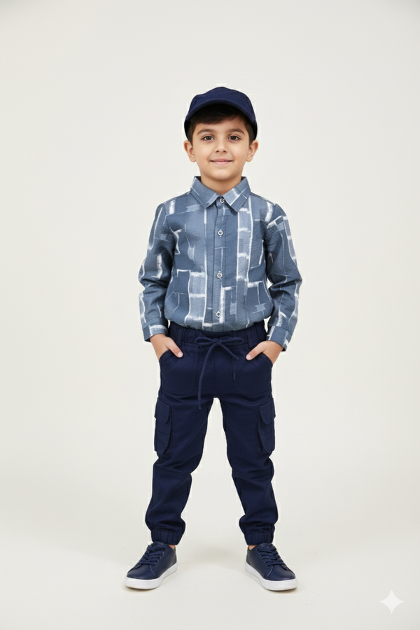 Boys White Printed Shirt & Cargo Pant Set | 1 Years to 6 Years