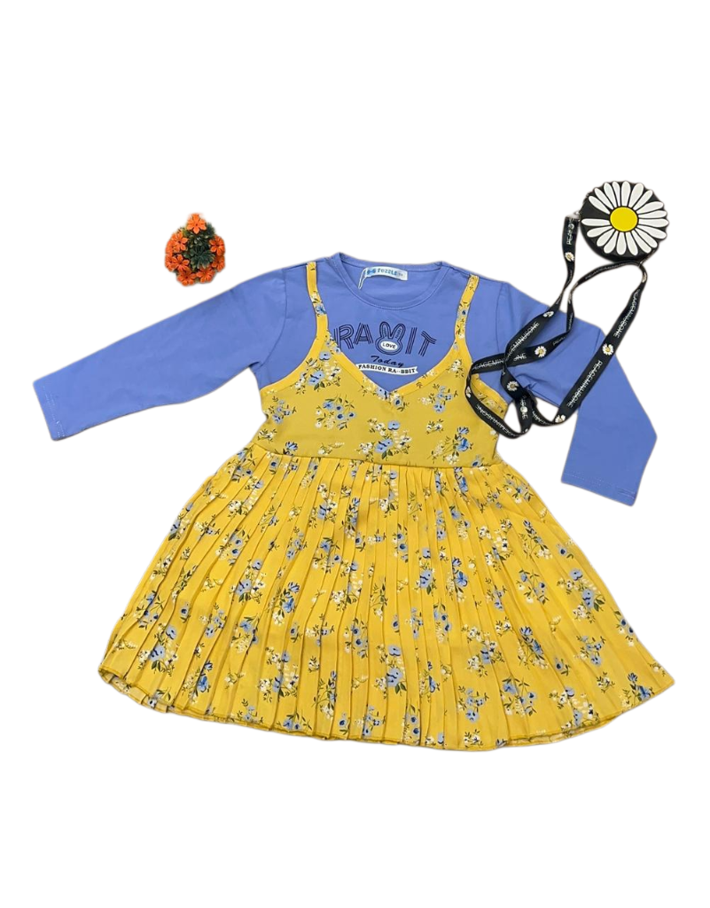 Yellow Floral Baby Top with Blue Inner Shirt