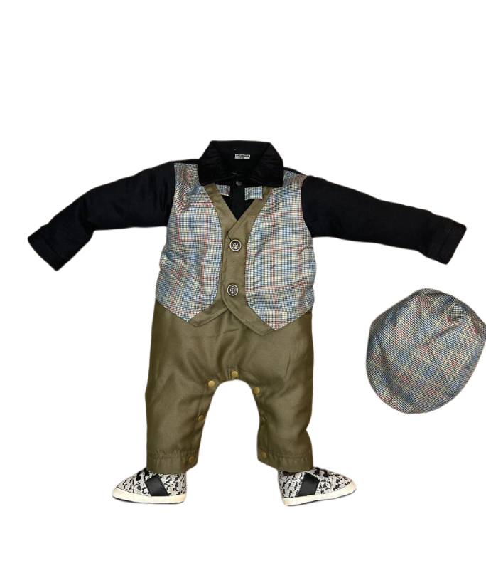 Baby Boy Classic Green Vest Romper