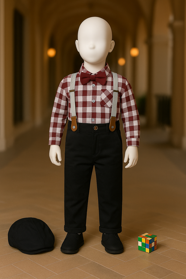 Baby Boy Cotton Romper Maroon Checks