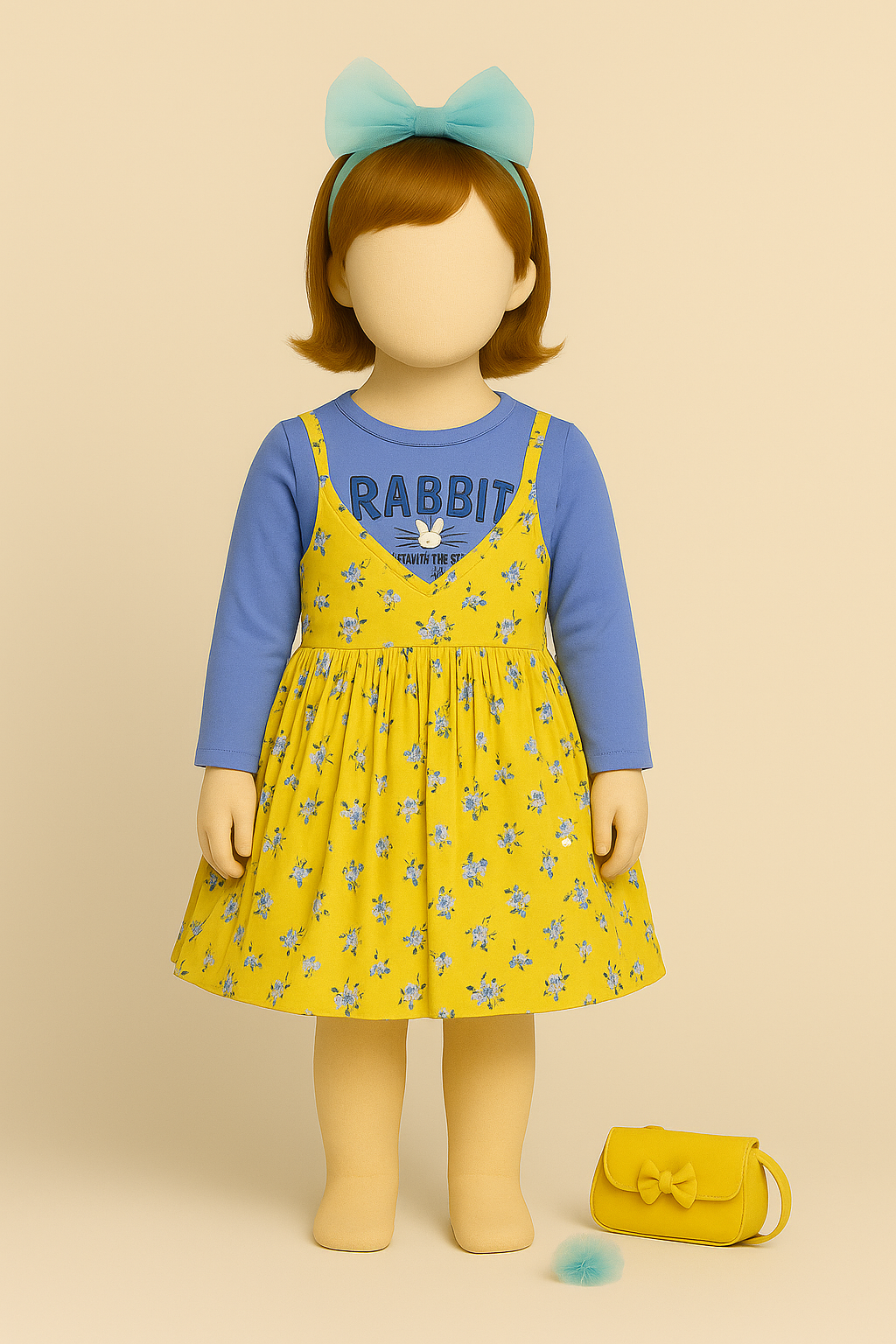 Yellow Floral Baby Top with Blue Inner Shirt